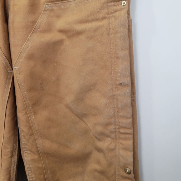 Carhartt Bib Overalls Mens 34x34 Tan Double Knee Canvas Duck Zip To Thigh - Picture 9 of 14